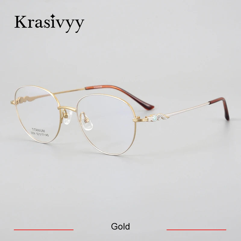 Krasivyy Women's Full Rim Oval Round Titanium Eyeglasses 443004 Full Rim Krasivyy Gold  