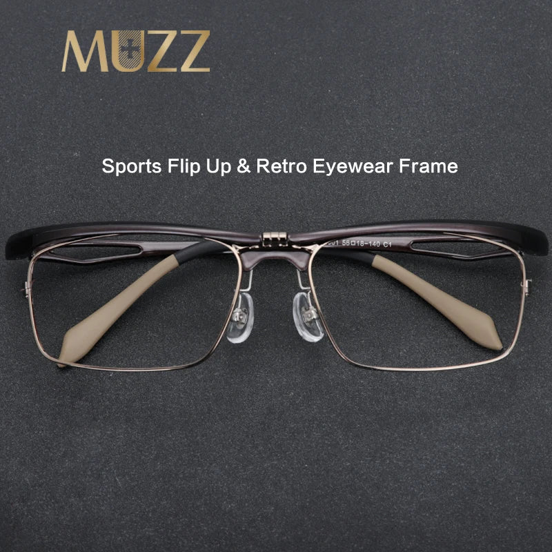 Muzz 9807 unisex flip up square alloy prescription eyeglasses