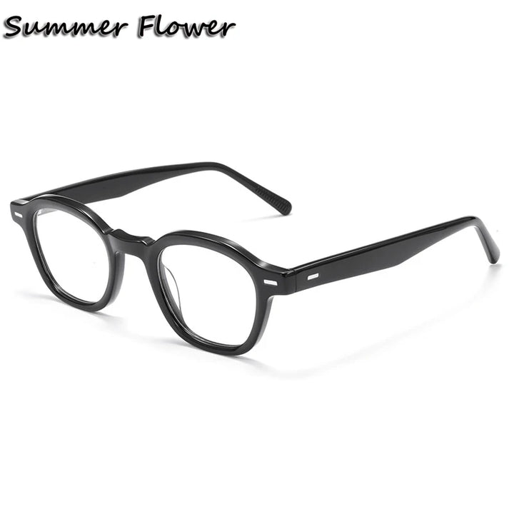 Summer Flower Men's Full Rim Flat Top Polygon Acetate Eyeglasses