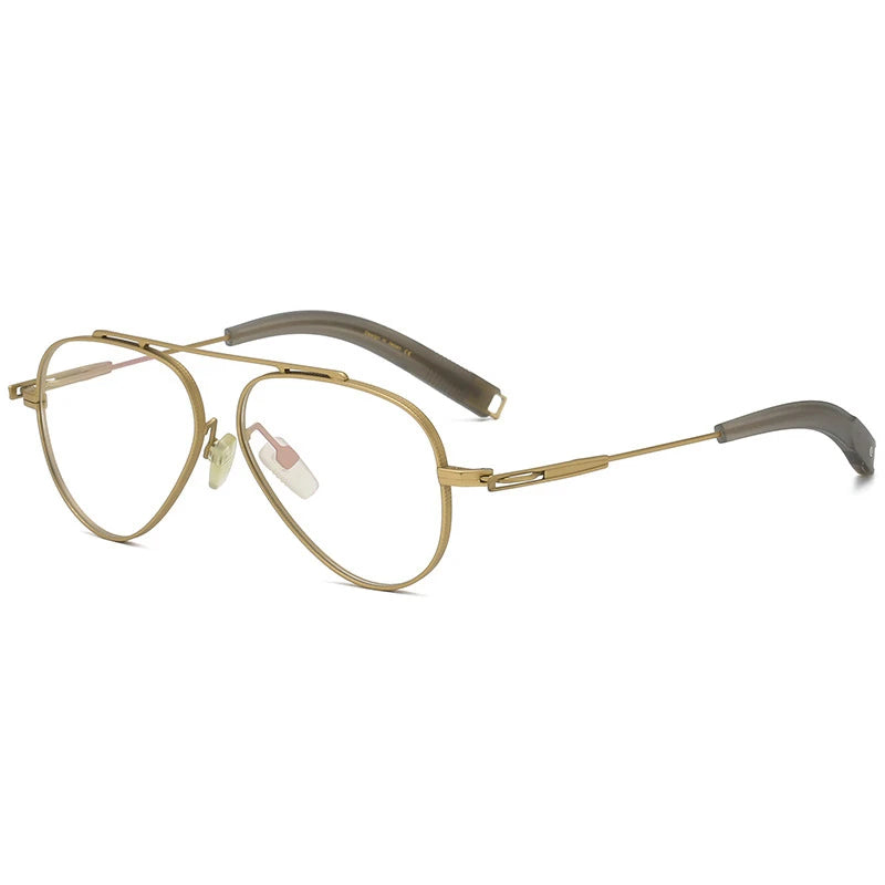 Hdcrafter Men's Full Rim Oversized Oval Titanium Eyeglasses 41102 Full Rim Hdcrafter Eyeglasses Gold  