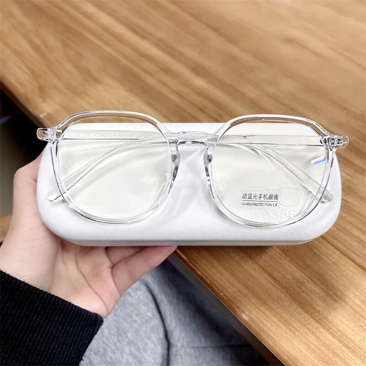 Cubojue Unisex Full Rim Oversized Round Tr 90 Titanium Eyeglasses 2033 Reading Glasses Cubojue Transparent no function lens 0 