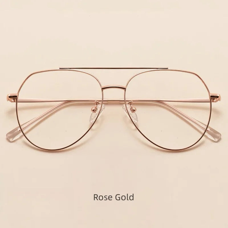 KatKani Unisex Full Rim Oval Double Bridge Alloy Eyeglasses 2309 Full Rim KatKani Eyeglasses Rose Gold  