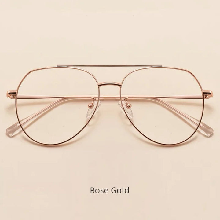 KatKani Unisex Full Rim Oval Double Bridge Alloy Eyeglasses 2309 Full Rim KatKani Eyeglasses Rose Gold  