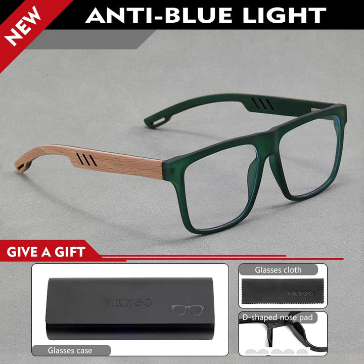 Vicky Unisex Full Rim Square Pc Bamboo Temple Reading Glasses 10154