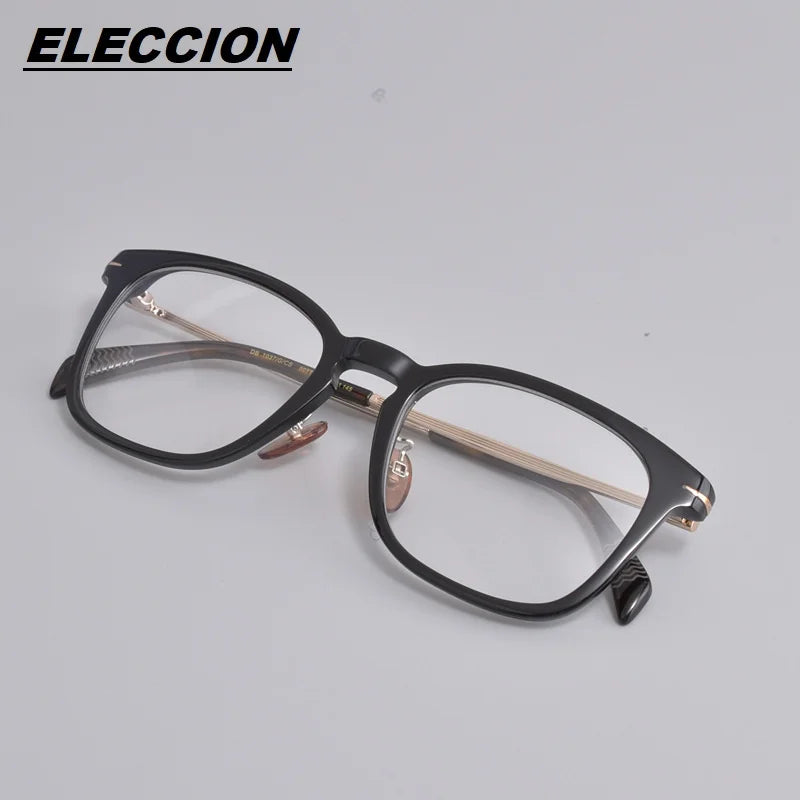 Eleccion Unisex Full Rim Square Acetate Titanium Eyeglasses Clip On Sunglasses 41037