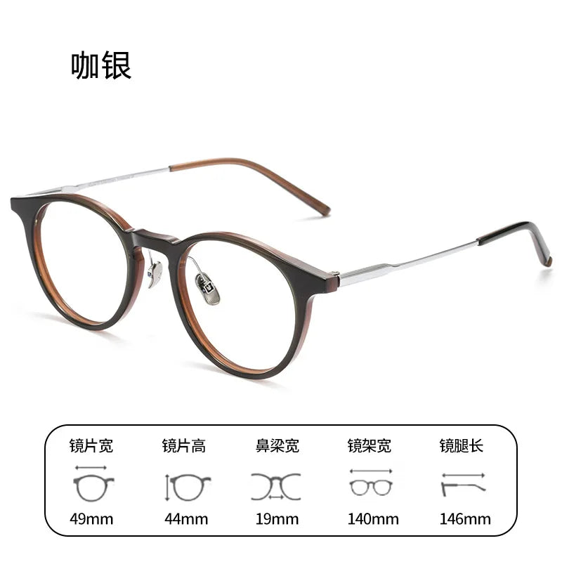 Bclear Unisex Full Rim Round Square Acetate Titanium Eyeglasses 298111