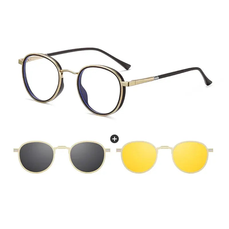 Gmei 770671 Unisex Full Rim Oval Alloy Frames With Clip On Sunglasses FuzWeb