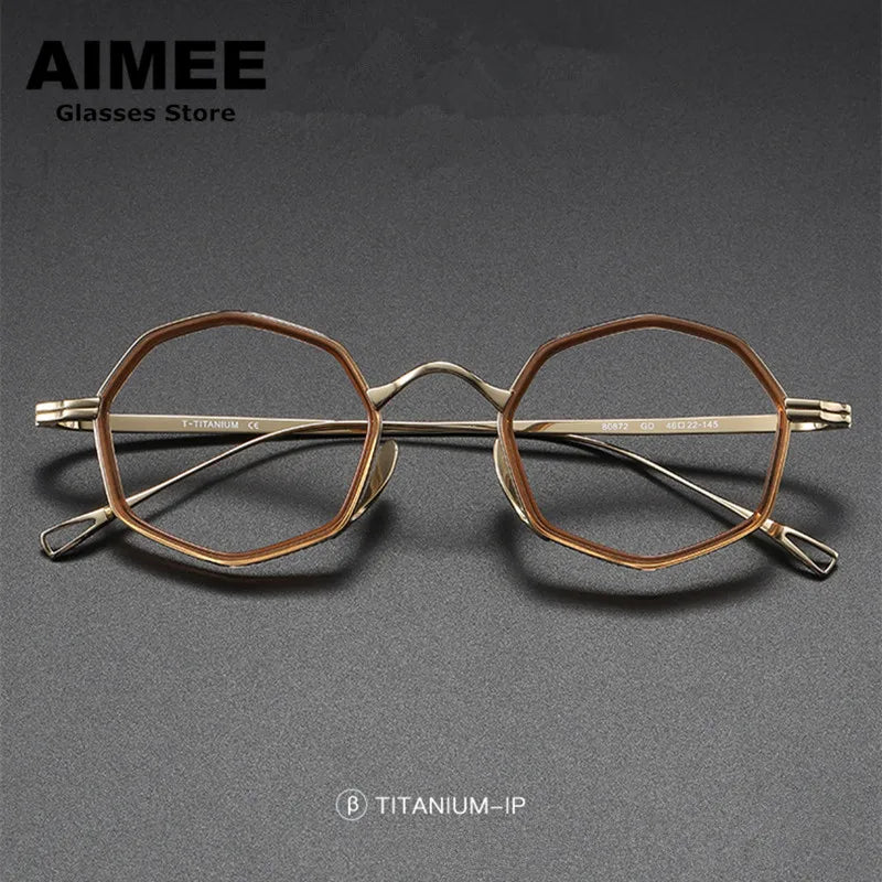 Aimee Unisex Full Rim Polygon Round Titanium Acetate Eyeglasses 80872 Full Rim Aimee   