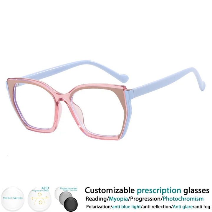 CCspace Women's Full Rim Square Tr 90 Titanium Eyeglasses 302181 Full Rim CCspace PinkBlue  