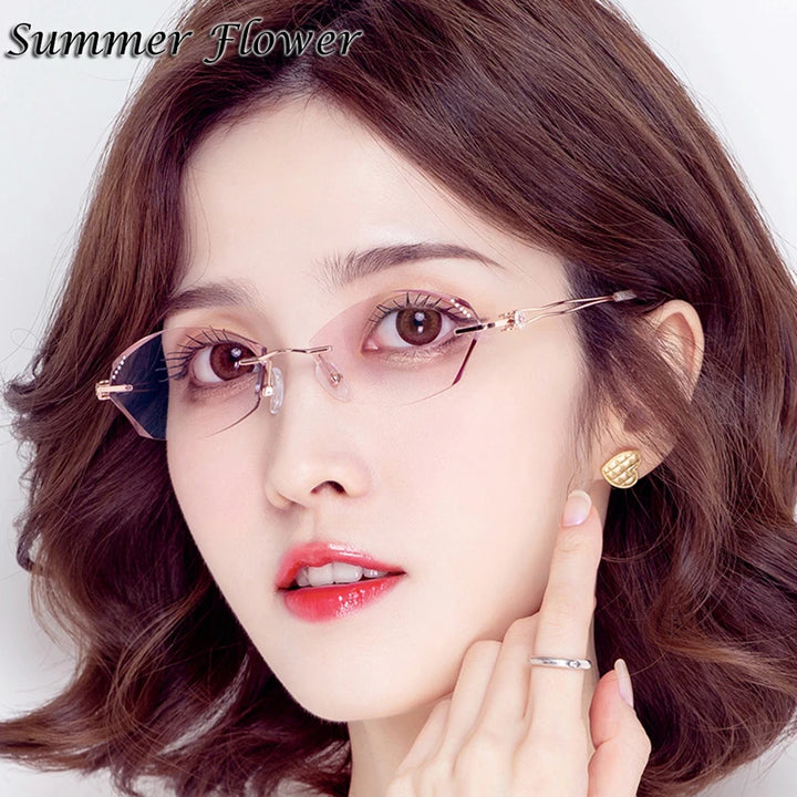 Summer Flower Women's Rimless Oval Cat Eye Titanium Eyeglasses 88839
