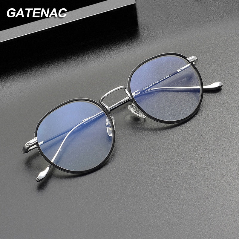 Gatenac Unisex Full Rim Irregular Round Titanium Eyeglasses Gxyj1061 Full Rim Gatenac   