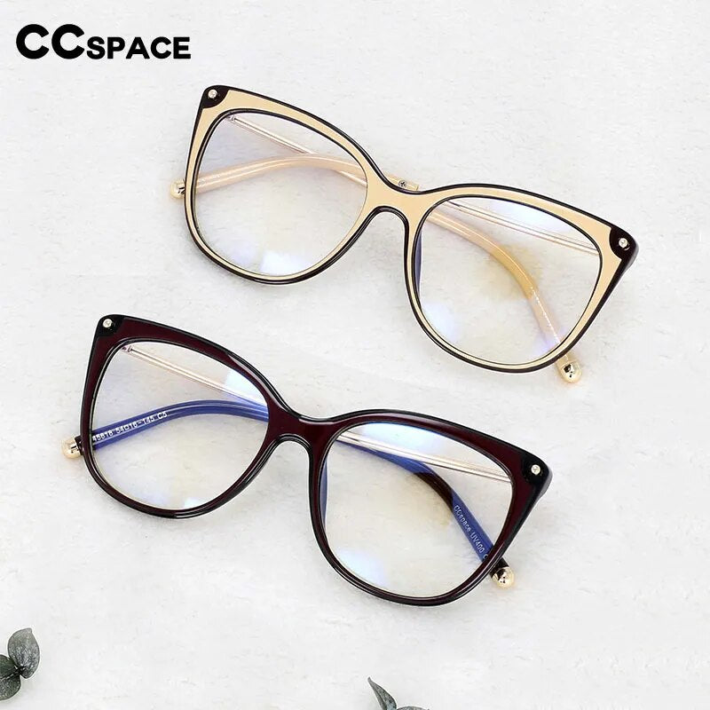 CCSpace Women's Full Rim Cat Eye Tr 90 Titanium Hyperopic Reading Glasses R45818 Reading Glasses CCspace   