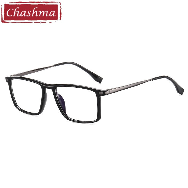 Chashma Men's Full Rim Square Tr 90 Titanium Spring Hinge Eyeglasses 95352 Full Rim Chashma Bright Black  