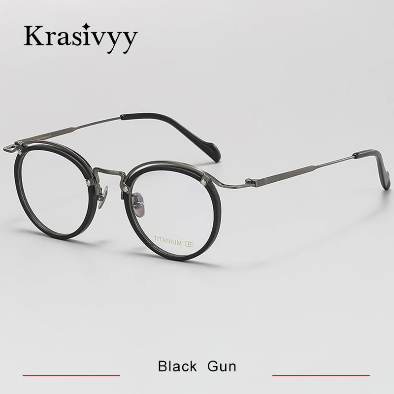 Krasivyy Unisex Full Rim Round Titanium Acetate Eyeglasses 710036