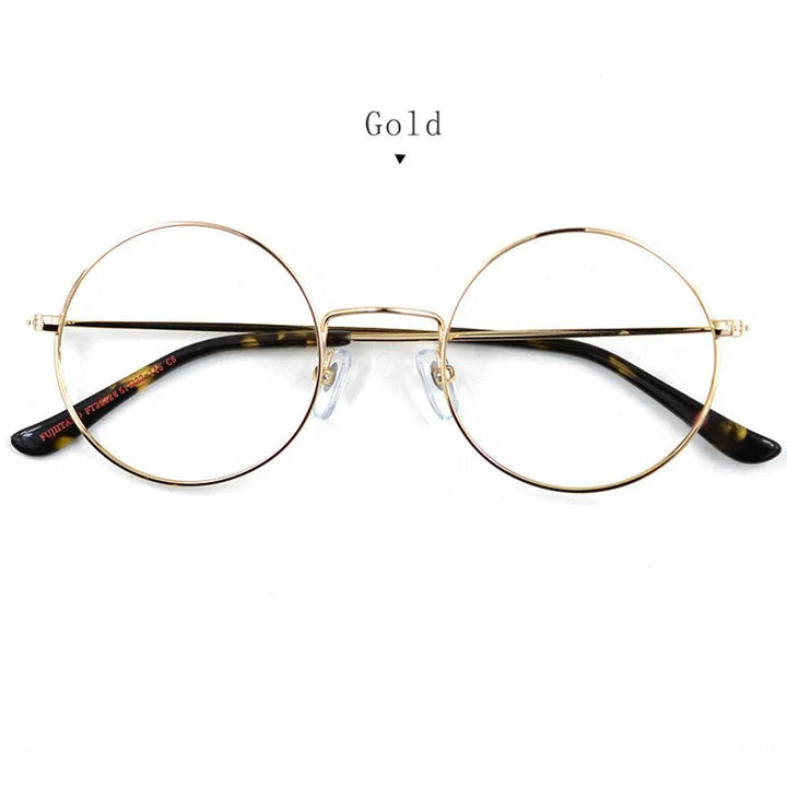 Hdcrafter Unisex Full Rim Round Titanium Eyeglasses 2282 Full Rim Hdcrafter Eyeglasses Gold  
