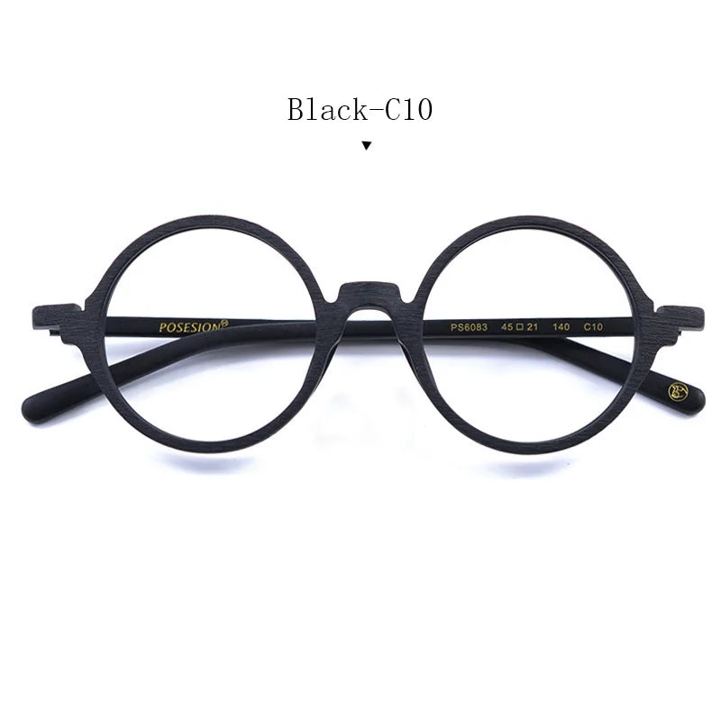 Hdcrafter Women's Full Rim Round Wood Titanium Alloy Eyeglasses 88341