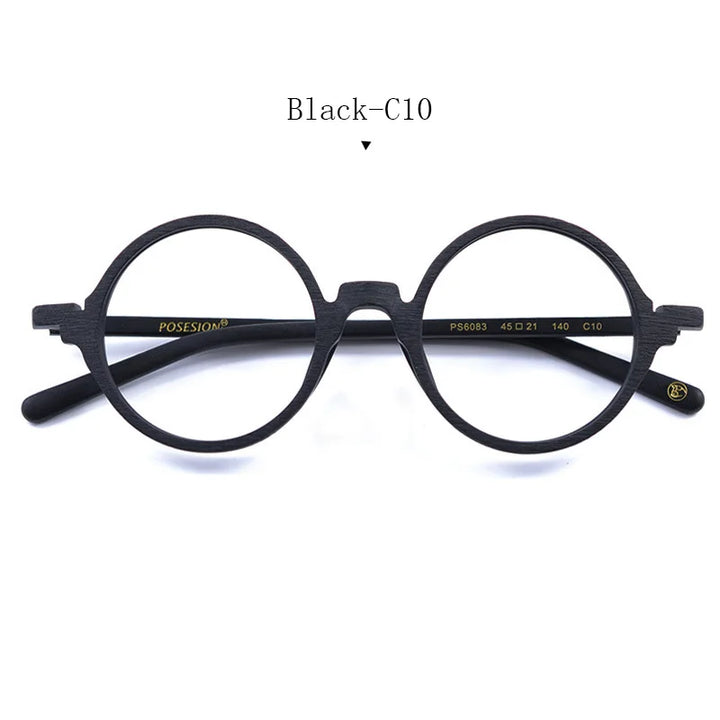Hdcrafter Women's Full Rim Round Wood Titanium Alloy Eyeglasses 88341
