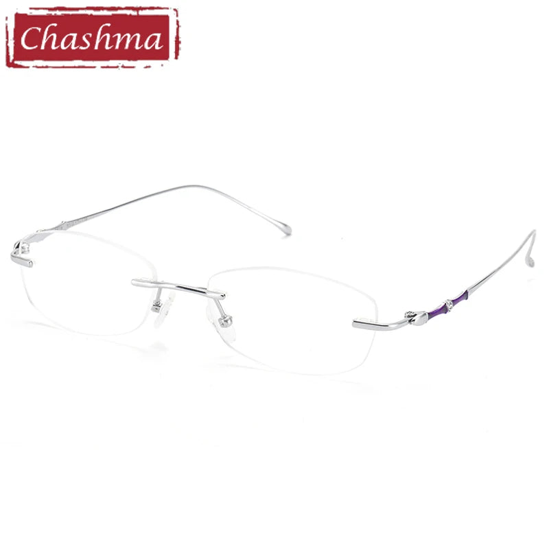 Chashma Women's Rimless Oval Square Titanium Eyeglasses 942879 Rimless Chashma Silver