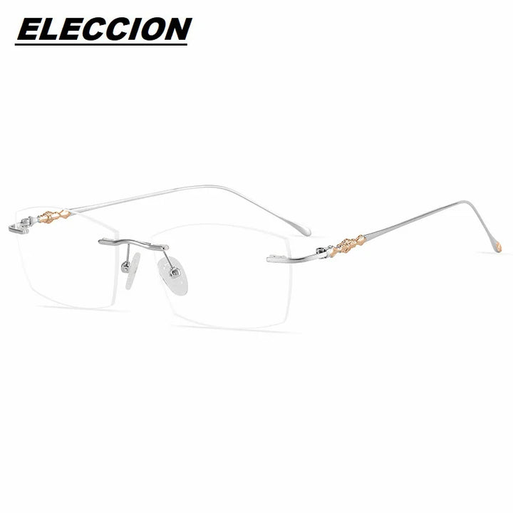 Eleccion Unisex Rimless Square Titanium Eyeglasses 71305 Rimless Eleccion Silver CHINA