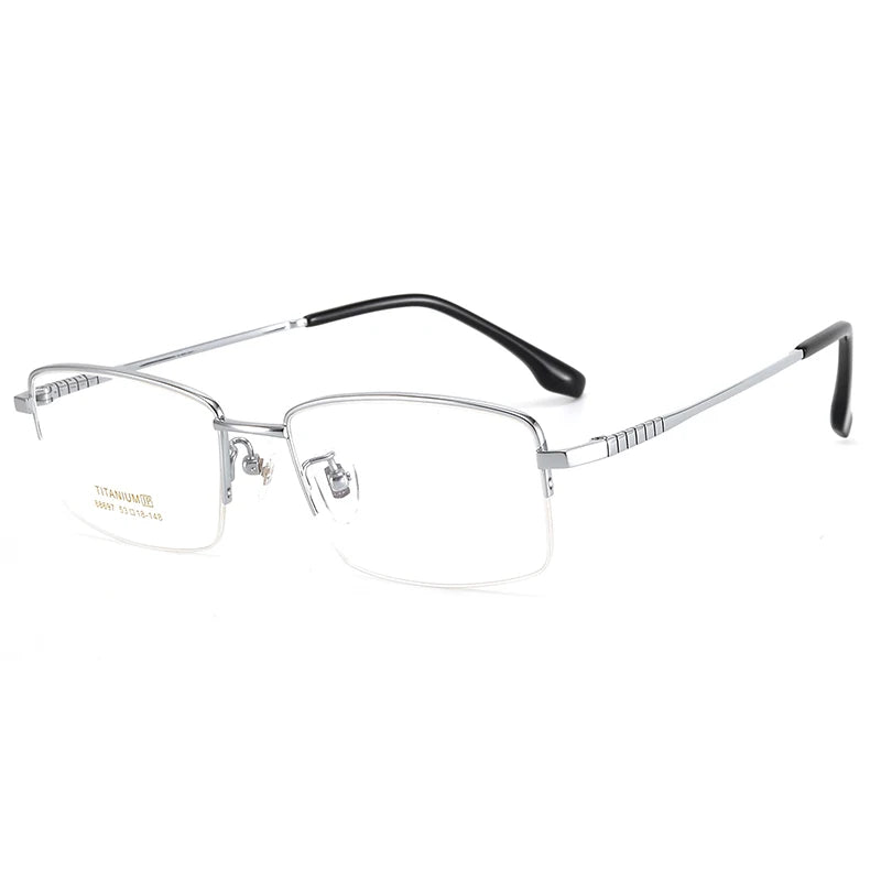 Bclear Unisex Semi Rim Square Small Titanium Eyeglasses 86697 Semi Rim Bclear Silver  