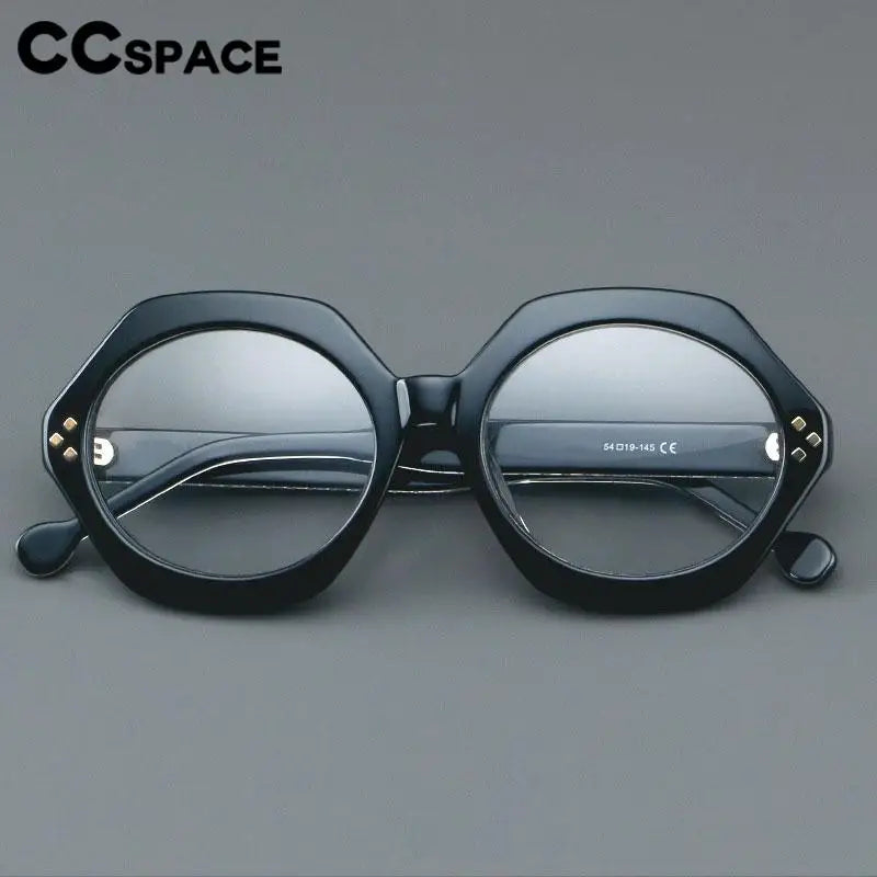 CCspace Unisex Full Rim Large Flat Top Round Acetate Eyeglasses 57286 Full Rim CCspace   