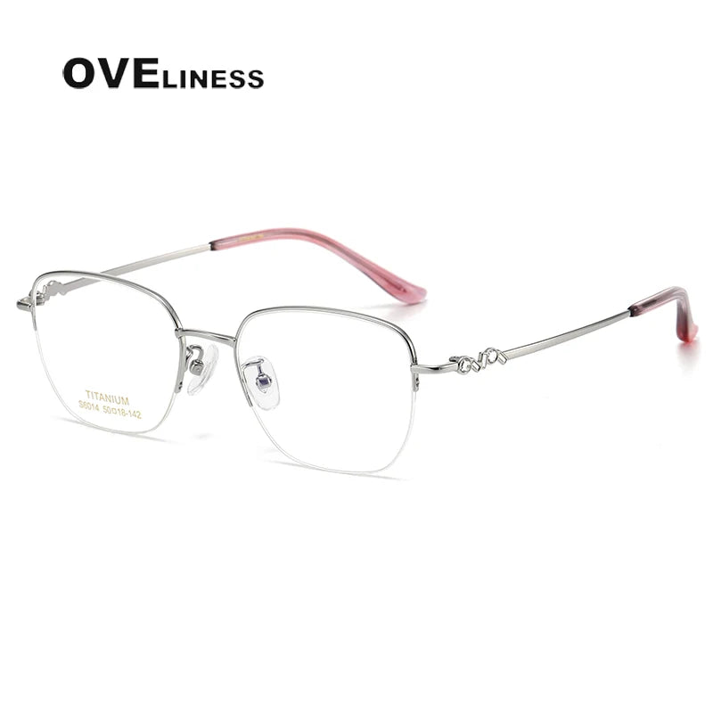 Oveliness Women's Semi Rim Square Oval Titanium Eyeglasses 6014 Semi Rim Oveliness silver  