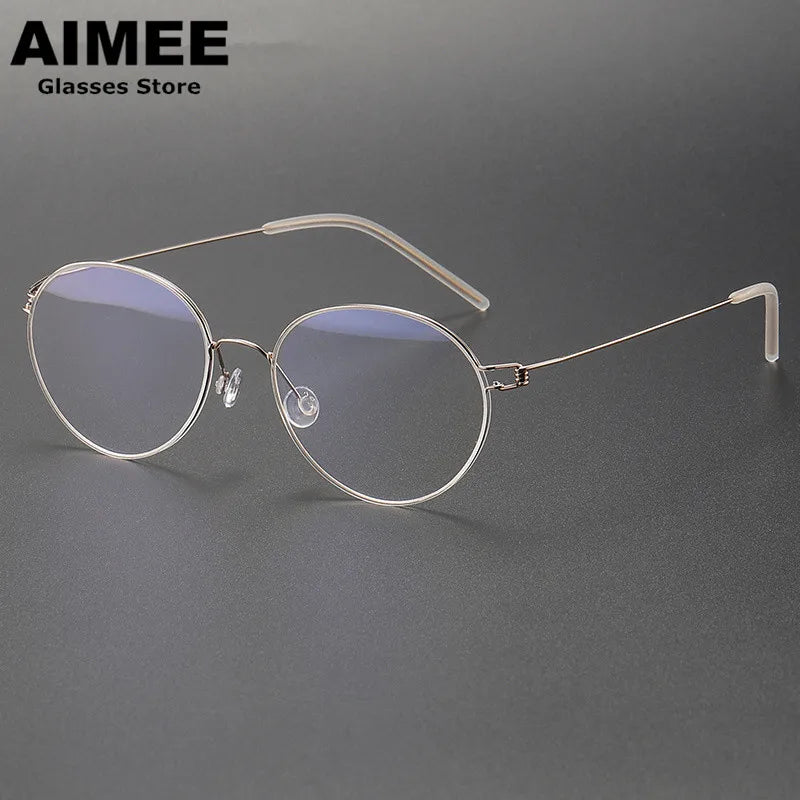 Aimee Unisex Full Rim Oval Round Screwless Titanium Eyeglasses 1318 Full Rim Aimee Golden  