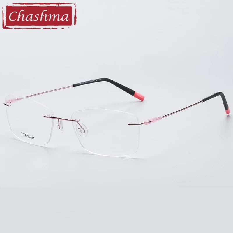 Chashma Unisex Rimless Square Titanium Eyeglasses 44105 Rimless Chashma Light Rose Gold  