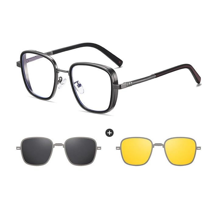 Vicky Women's Full Rim Square Eyeglasses Clip On Sunglasses 77031