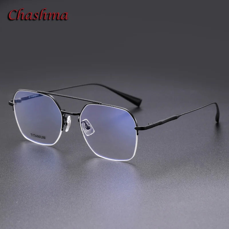 Chashma Ochki Unisex Semi Rim Square Double Bridge Titanium Eyeglasses 5008 Semi Rim Chashma Ochki Black  