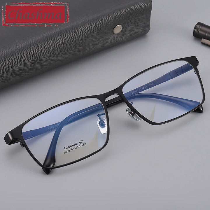 Chashma Ochki Men's Full Rim Big Square Titanium Eyeglasses 20597