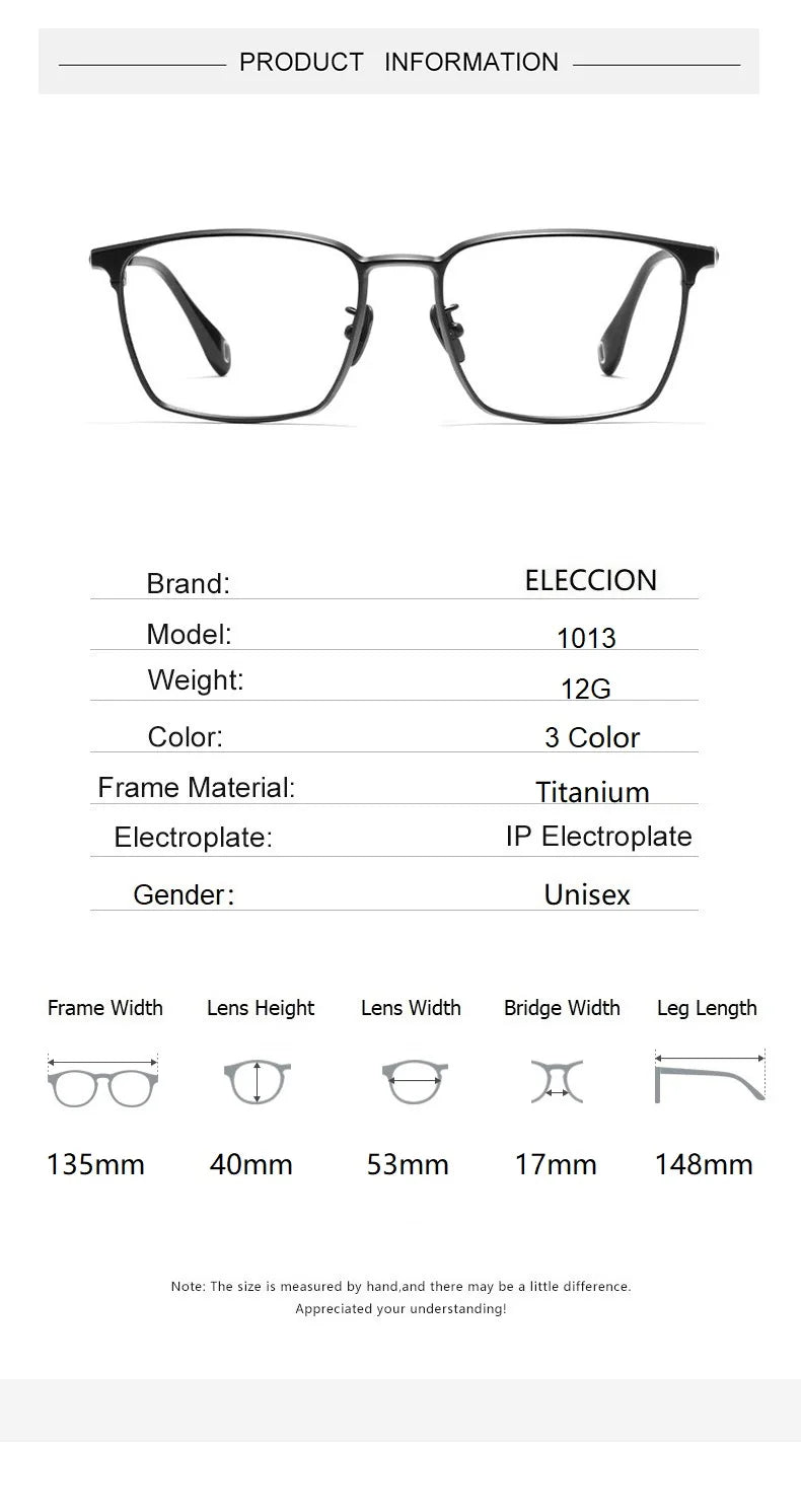 Eleccion Unisex Full Rim Square Titanium Eyeglasses 414027