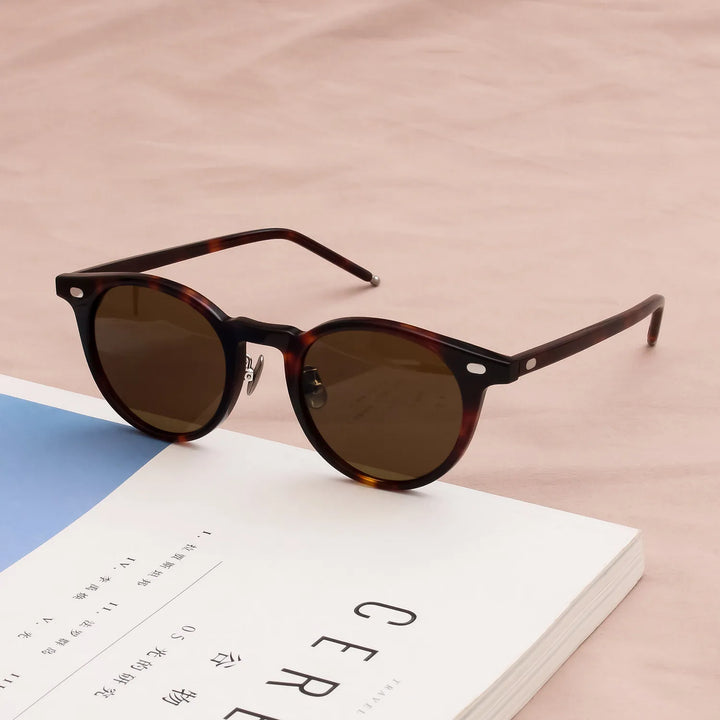 Black Mask Unisex Full Rim Round Acetate Polarized Sunglasses BM-NO3S