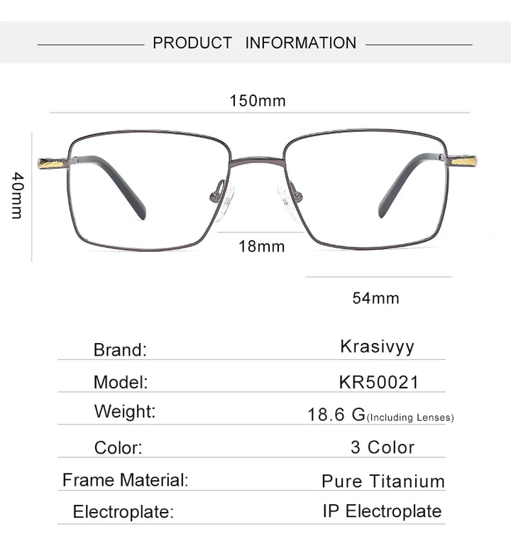 Krasivyy Unisex Full Rim Big Square Titanium Eyeglasses 250021 Full Rim Krasivyy