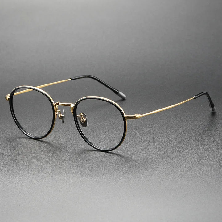 Aimee Men's Full Rim Oval Acetate Titanium Eyeglasses 8507 Full Rim Aimee Black-Golden  