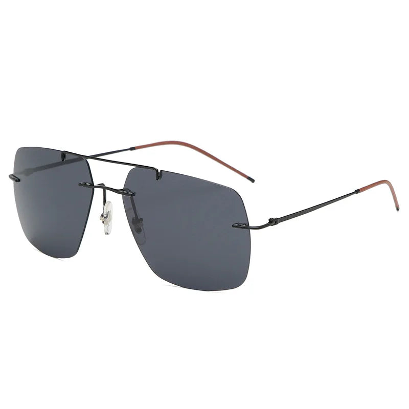 Hdcrafter Unisex Rimless Square Double Bridge Titanium Sunglasses 98027 Sunglasses HdCrafter Sunglasses black