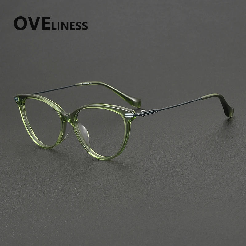 Oveliness Women's Full Rim Oval Cat Eye Acetate Titanium Eyeglasses 900001