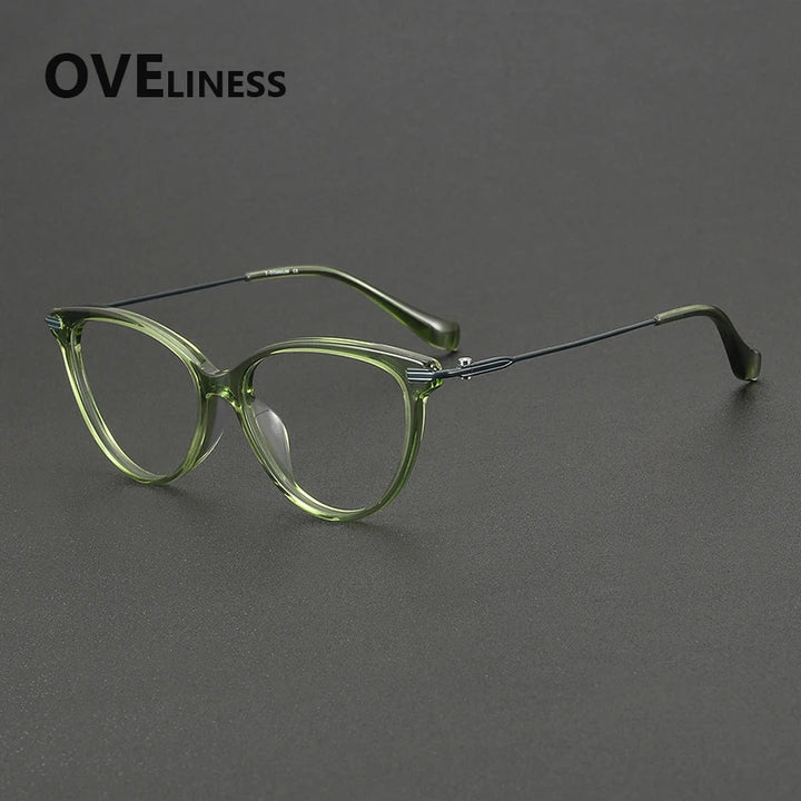 Oveliness Women's Full Rim Oval Cat Eye Acetate Titanium Eyeglasses 900001