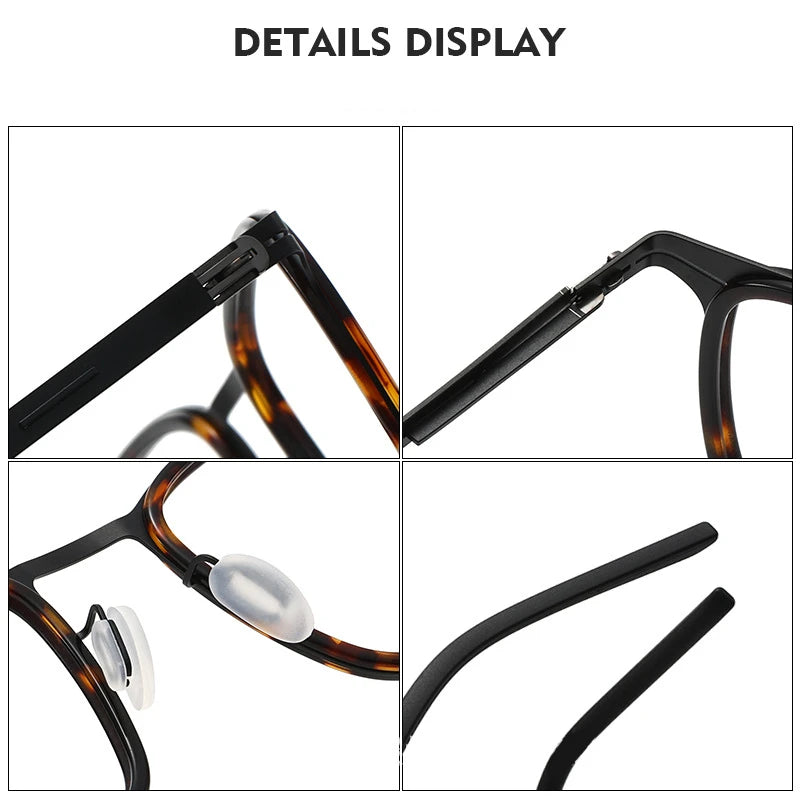 Black Mask Unisex Full Rim Square Stainless Steel Acetate Eyeglasses 1214 Full Rim Black Mask   