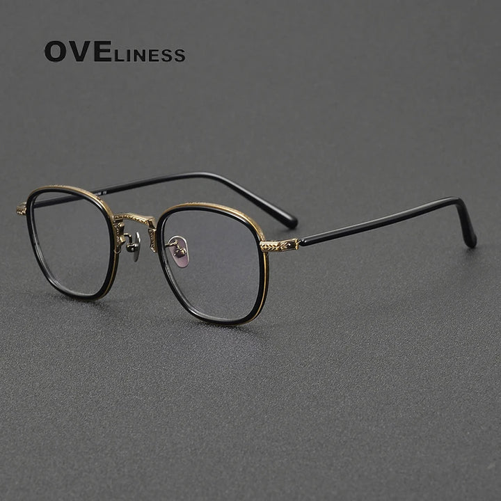 Oveliness Women's Full Rim Square Acetate Titanium Eyeglasses 14043 Full Rim Oveliness black bronze  