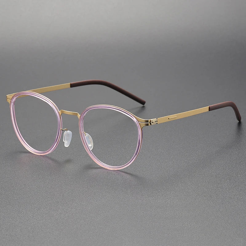 Black Mask Women's Full Rim Round Screwless Stainless Steel Acetate Eyeglasses 1218 Full Rim Black Mask Pink-Gold  