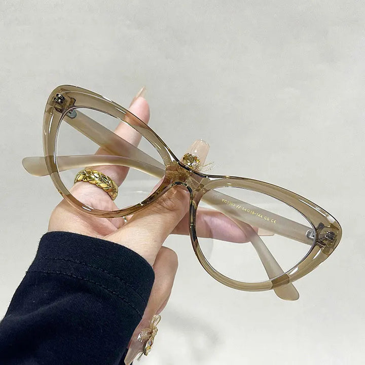 Zirosat Unisex Full Rim Oval Cat Eye Tr 90 Alloy Eyeglasses 71303
