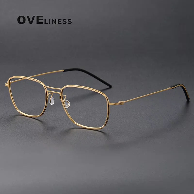 Oveliness Unisex Full Rim Square Double Bridge Titanium Eyeglasses 5524 Full Rim Oveliness gold  