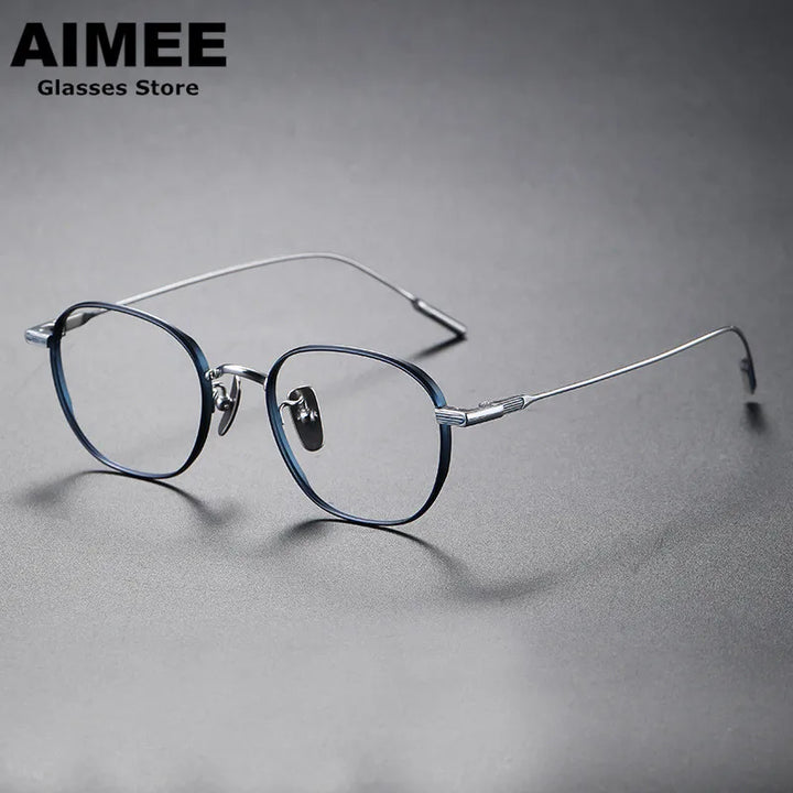 Aimee Women's Full Rim Polygon Square Titanium Eyeglasses 49808 Full Rim Aimee Blue-Silver