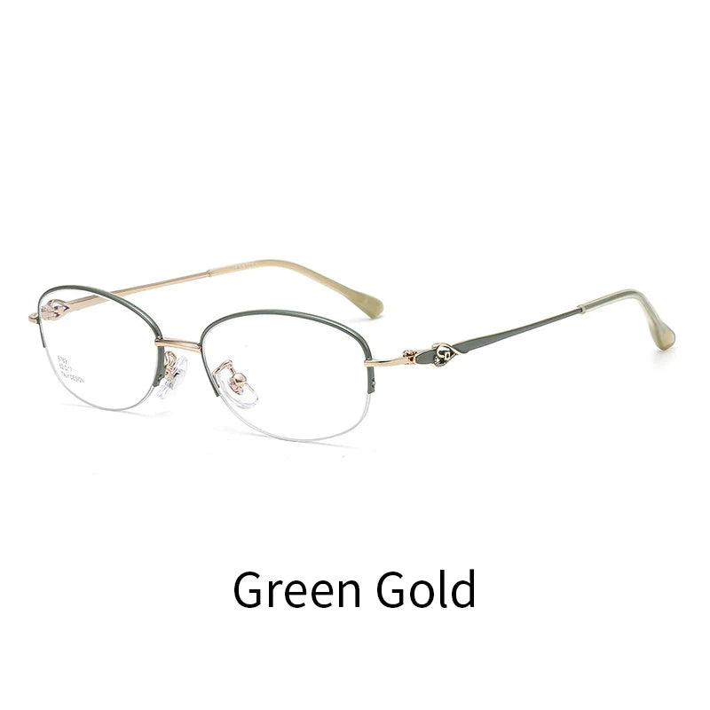 KatKani Women's Semi Rim Oval Alloy Eyeglasses 6769 Semi Rim KatKani Eyeglasses Green Gold  