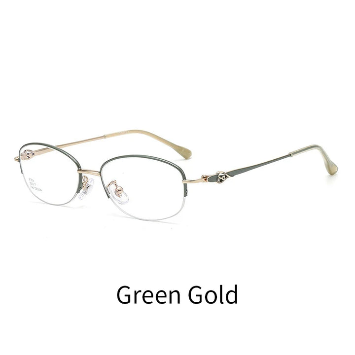 KatKani Women's Semi Rim Oval Alloy Eyeglasses 6769 Semi Rim KatKani Eyeglasses Green Gold  