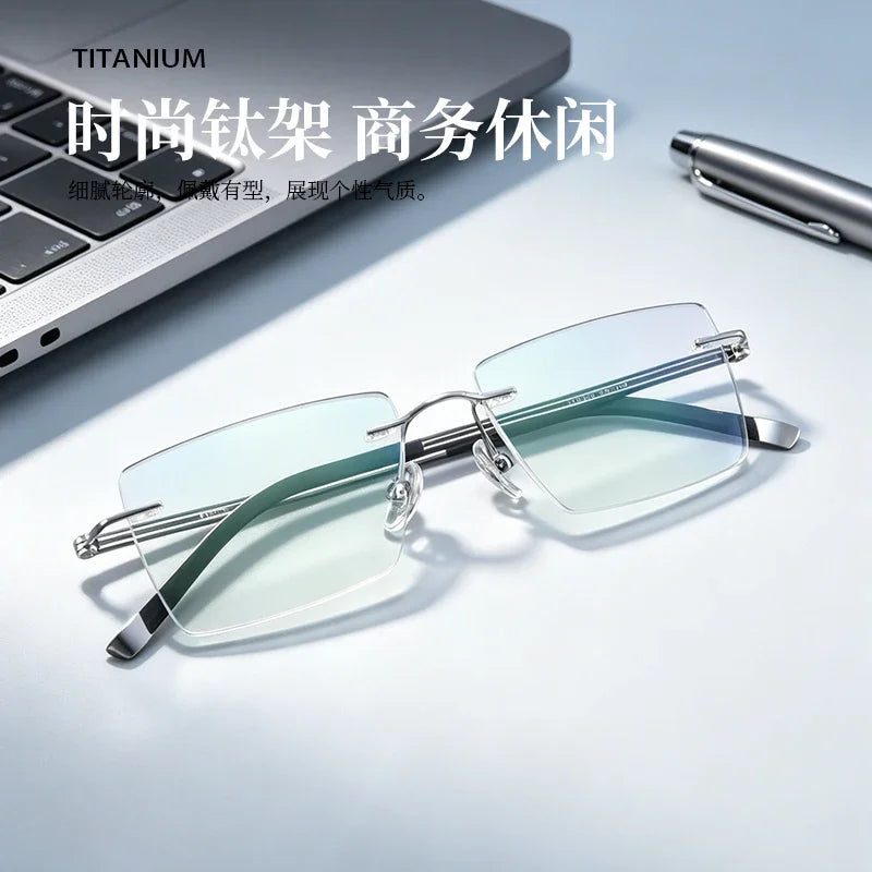 Bclear Men Rimless Square Titanium Eyeglasses MY-6054