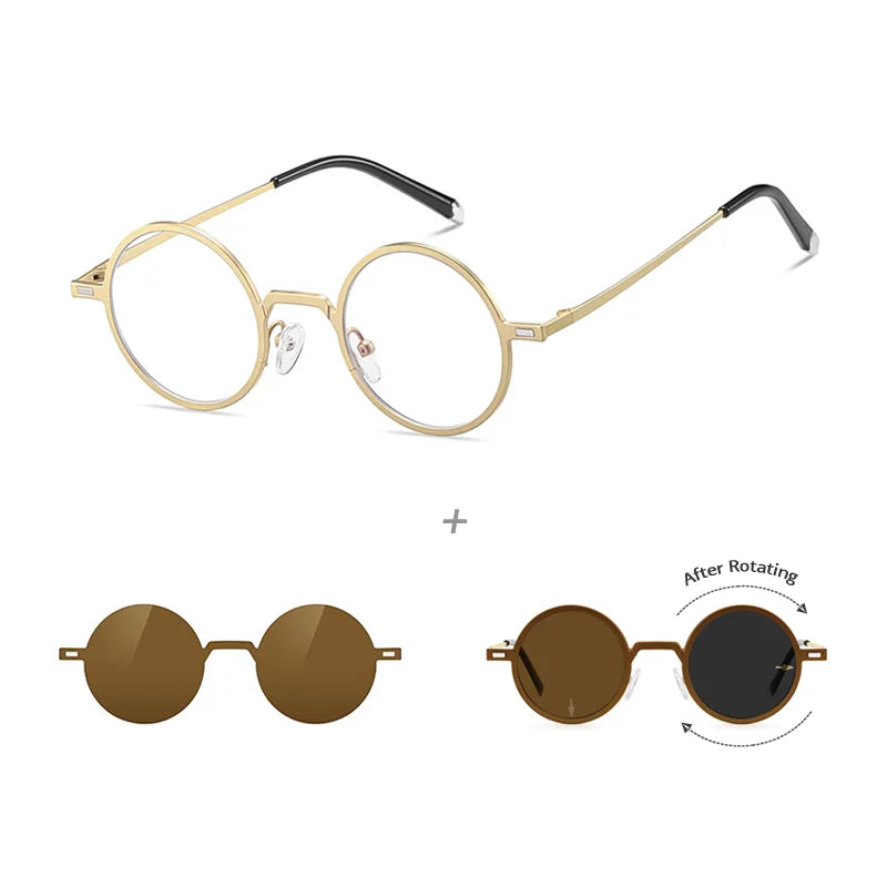 Ralferty Women's Full Rim Round Steel Eyeglasses Clip On Sunglasses 725204