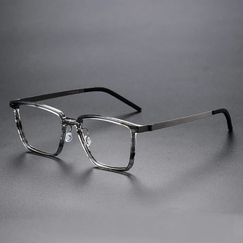 Black Mask Unisex Full Rim Big Square Titanium Acetate Eyeglasses D844 Full Rim Black Mask Gray  