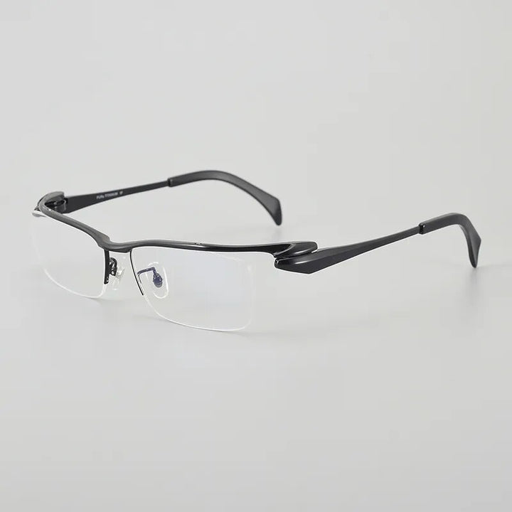 Muzz Men's Semi Rim Rectangle Titanium Eyeglasses 1153q Semi Rim Muzz Black  